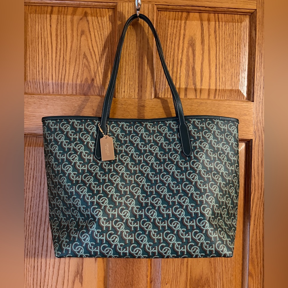 Coach CF342 Tote w/ Coach Monogram in Green